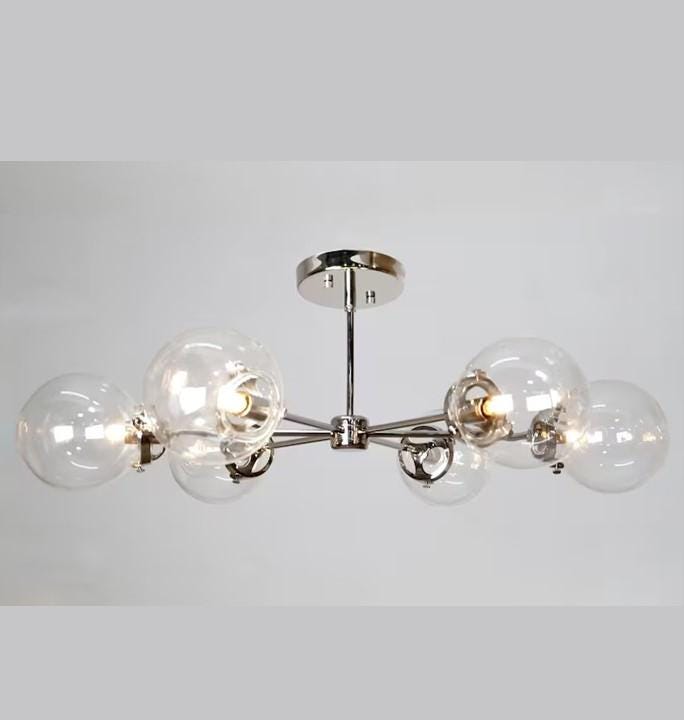 Gorgeous 6 Light Glass Globe Mid Century Sputnik Brass Chandelier, Modern Handcrafted Ceiling Light Pendant Light Fixture