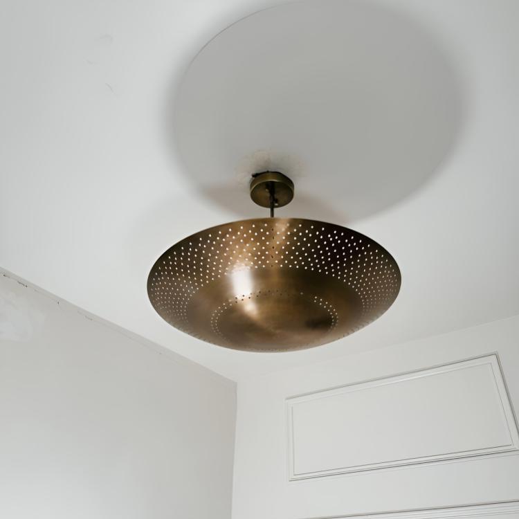 Dome Shade Perforated Tynell Style Inspired Ceiling Pendant Light, Mid Century Modern Rey Chandelier 6 Light Brass Light Fixture