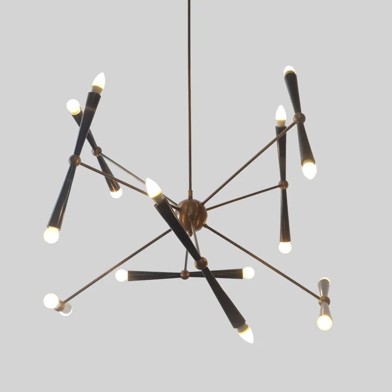 Large Light Stick Mid Century Modern Adjustable 8 Arm 16 Light Chandelier, Modern Brass Sputnik Movable Arm Pendant Light Luxury Home Decor