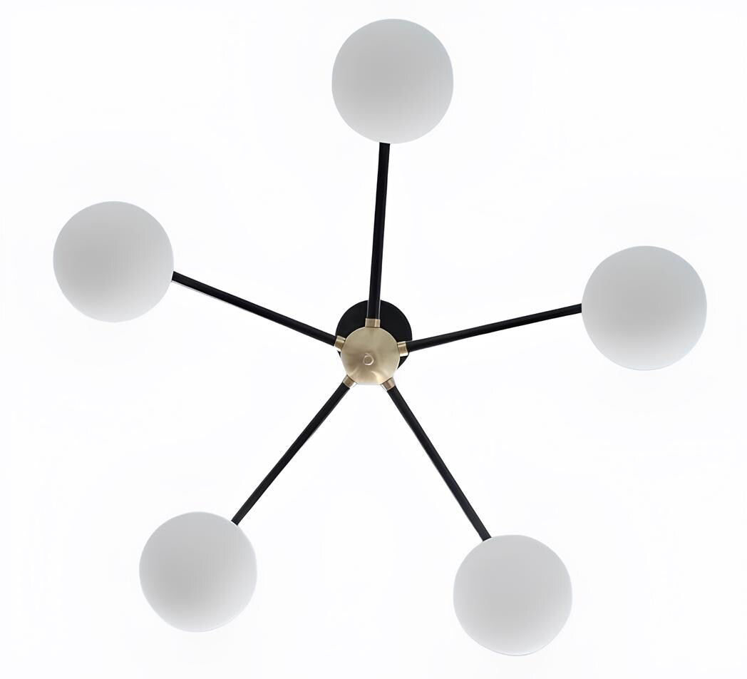 5 Globe Mid Century Sputnik Chandelier, Handcrafted Modern Sputnik Lamp Ceiling Light, Brass Lights Glass Globe Design Pendant Light Fixture