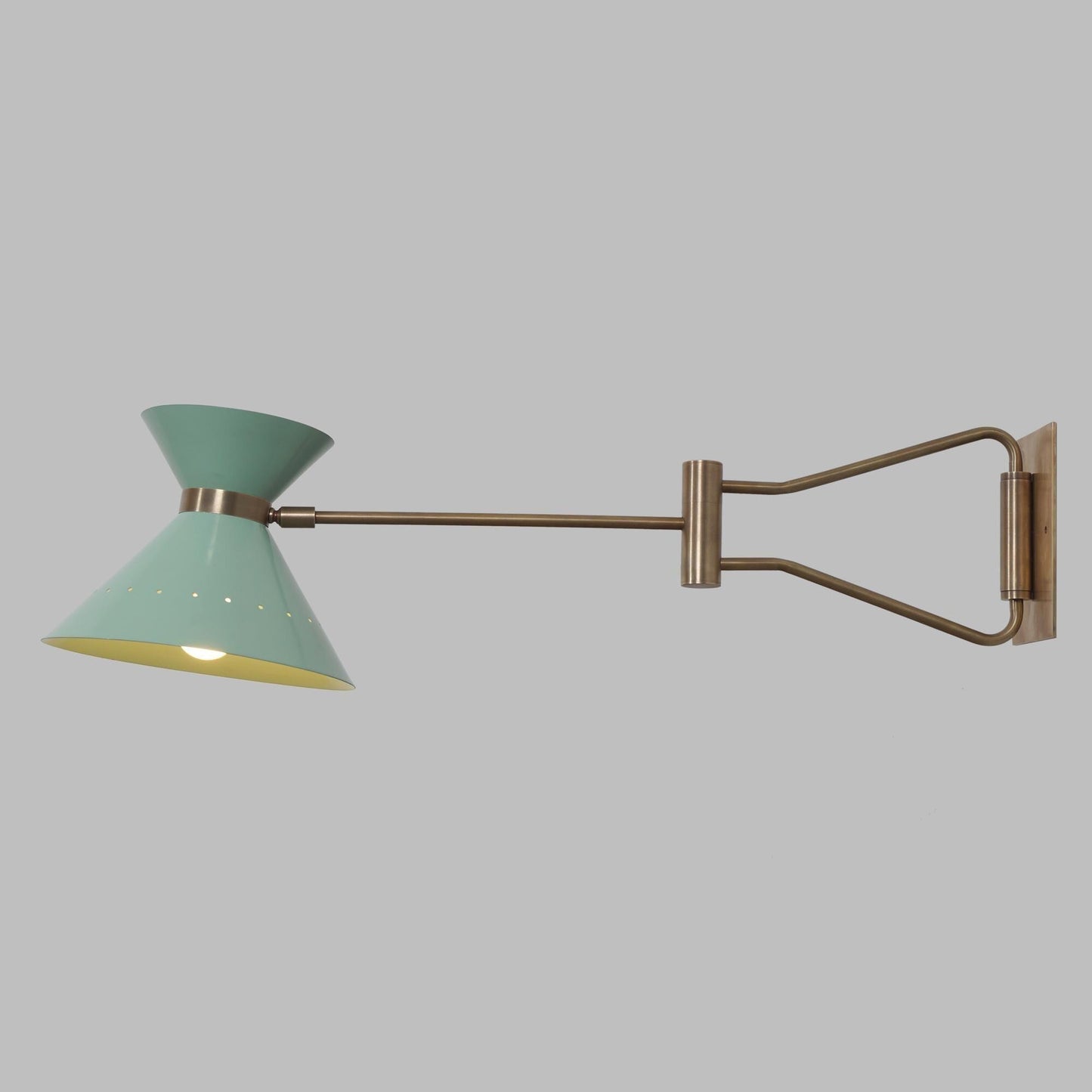 Stilnovo Articulated Swing Arm Wall Light, Mid Century Modern Italian Style Diabolo Double Cone Brass Wall Sconce, Adjustable Reading Lamp