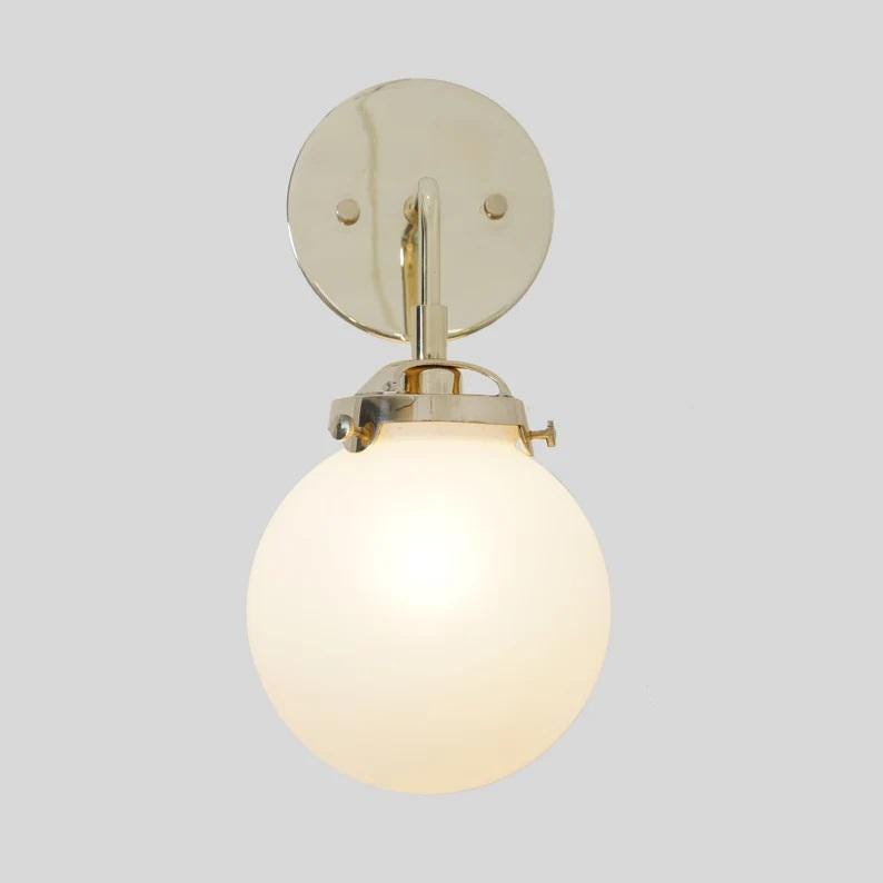 Elegant Mid Century Modern Single Globe Wall Sconce, Handcrafted Modern Style Brass Wall Light, Classic Designed Glass Globe Wall Lamp
