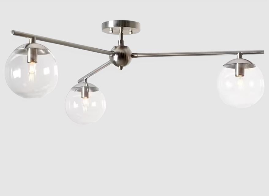 Mid Century Modern 3 Bubble Glass Globe Sputnik Brass Chandelier, Handcrafted Modern Sputnik Lamp Ceiling Light Glass Globe Light Fixture