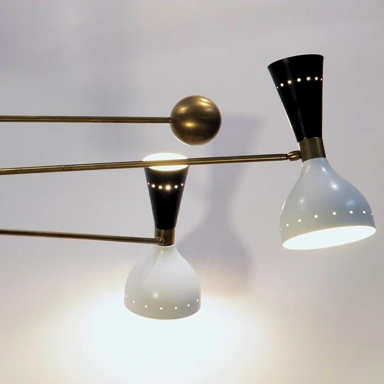 Counterbalance Stilnovo Diabolo Brass Chandelier, Mid Century Modern Sputnik Chandelier, Handcrafted Ceiling Light Fixture 3 Arms 6 Lights