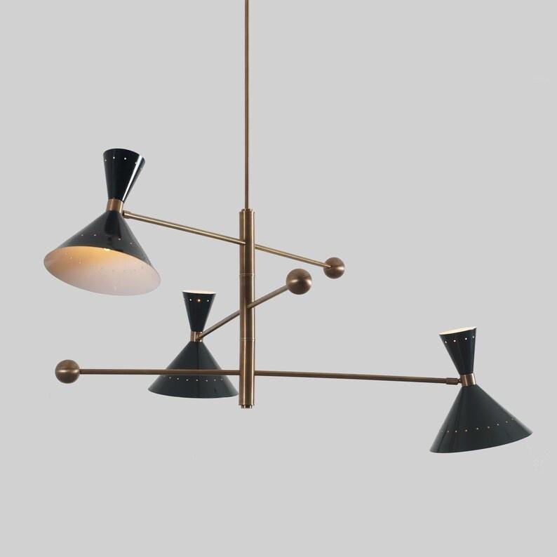 Mid Century 3 Arm 6 Light Stilnovo Style Sputnik Chandelier, Handcrafted Brass Contemporary Pendant Ceiling Light Fixture