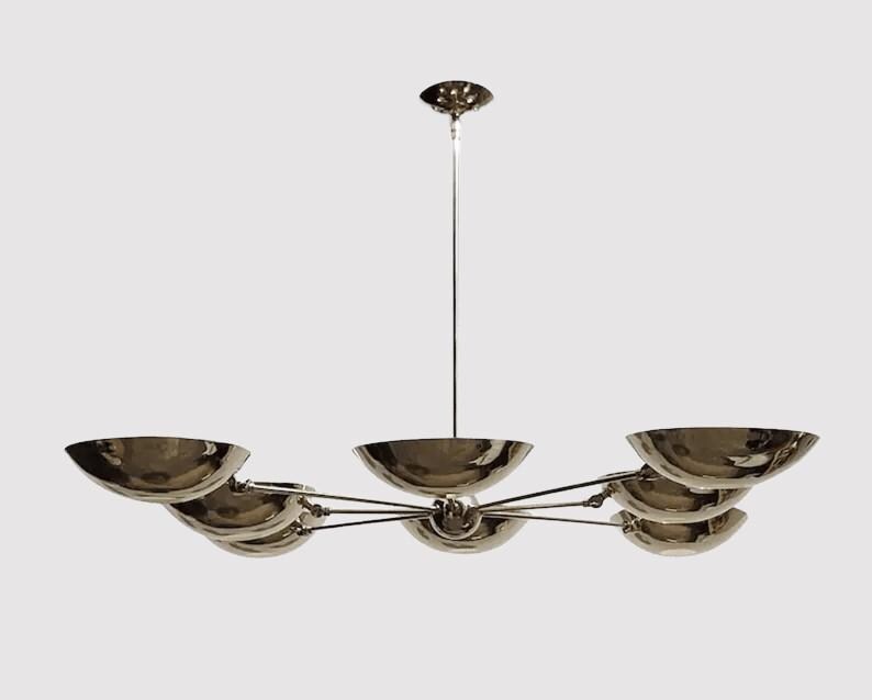 8 Arm Stilnovo Style Mid Century Modern Brass Sputnik Chandelier, Contemporary Brass Ceiling Light Fixture, High Ceiling Statement Light