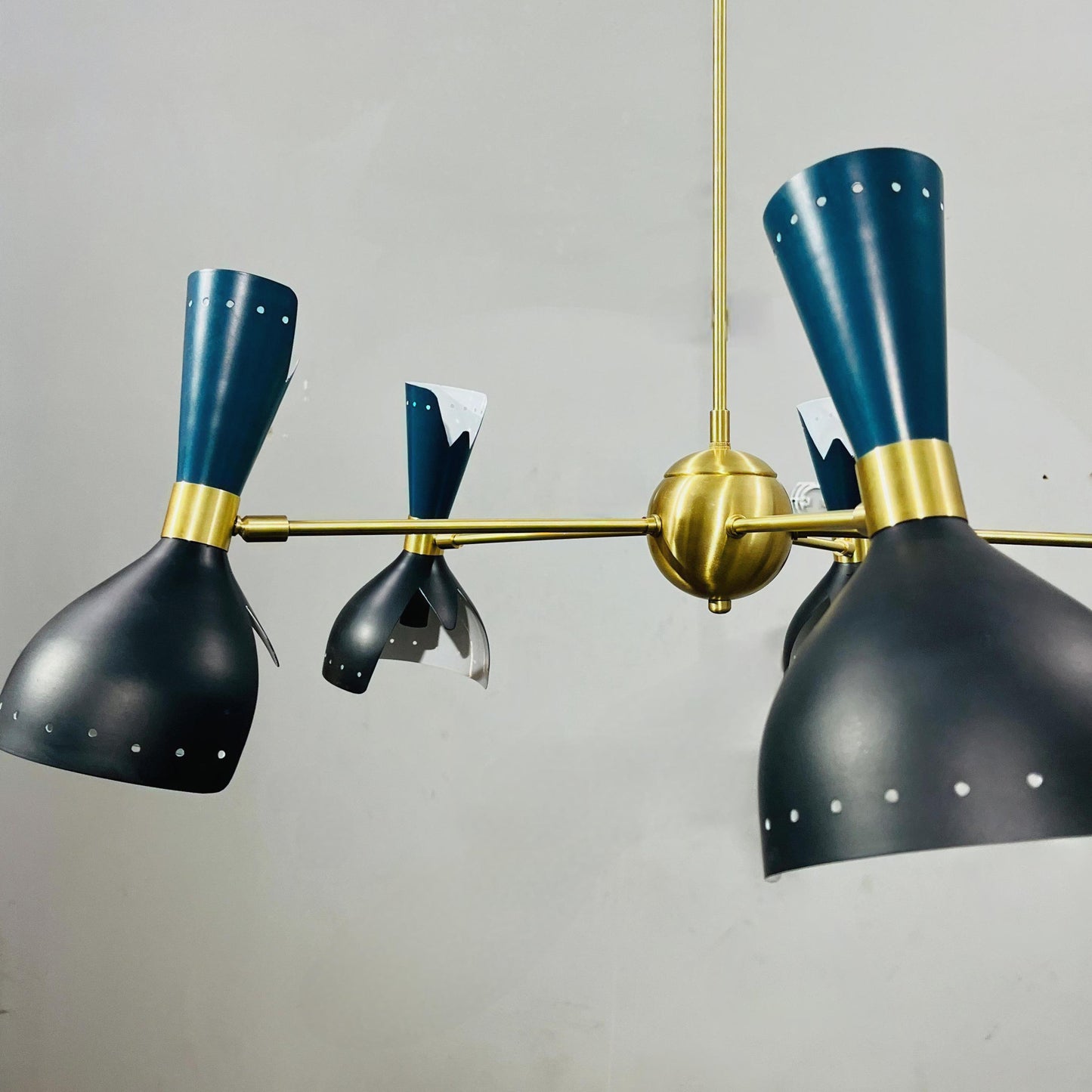 Silnovo Style Diabolo Cut-out Shade Chandelier, 5 Arm 10 Light Mid Century Italian Sputnik Chandelier, Handmade Brass Ceiling Light Fixture