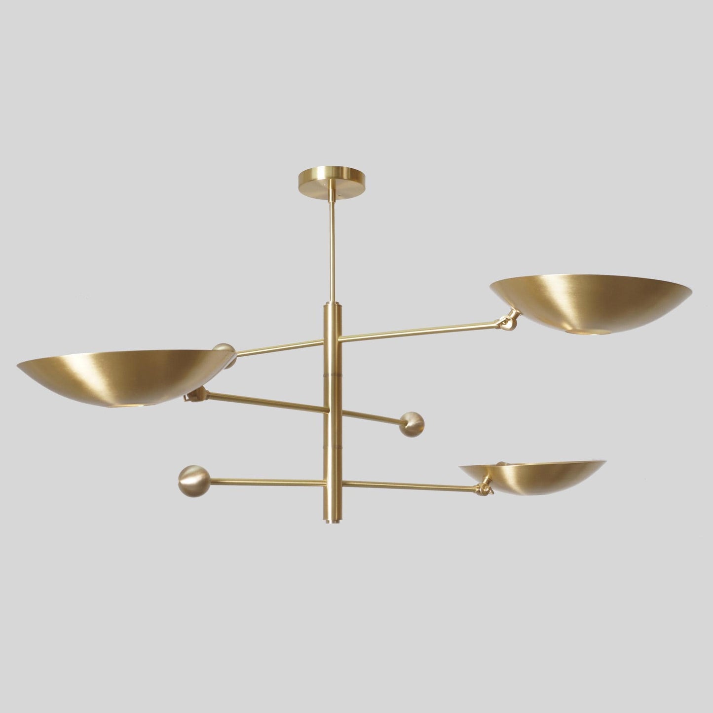 Italian Adjustable Counterweight Stilnovo Ceiling Lamp, Counterbalance 3 Shade Brass Chandelier, Mid Century Modern Light 1960s Inspired