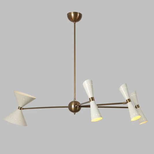4 Arm 8 Light Stilnovo Style Mid Century Modern Sputnik Chandelier Light Fixture, Raw Brass Chandelier Handcrafted Pendant Ceiling Light
