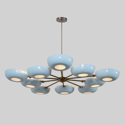 Flowerpetal Chandelier Perforated Bowl Shade Stilnovo Style, Mid Century Modern Pastel Flower Shape Brass Sputnik Ceiling Light Fixture