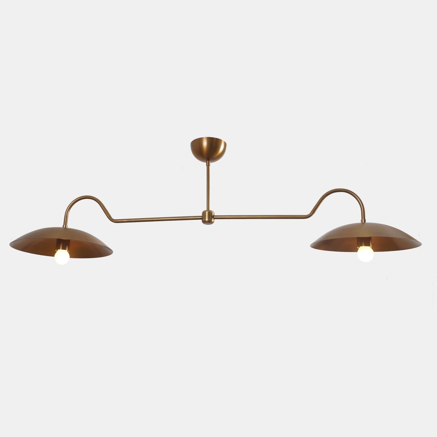 Linear Counterbalance Double Shade Brass Chandelier, Mid Century Modern Counterweight Brass Ceiling Pendant Light Fixture