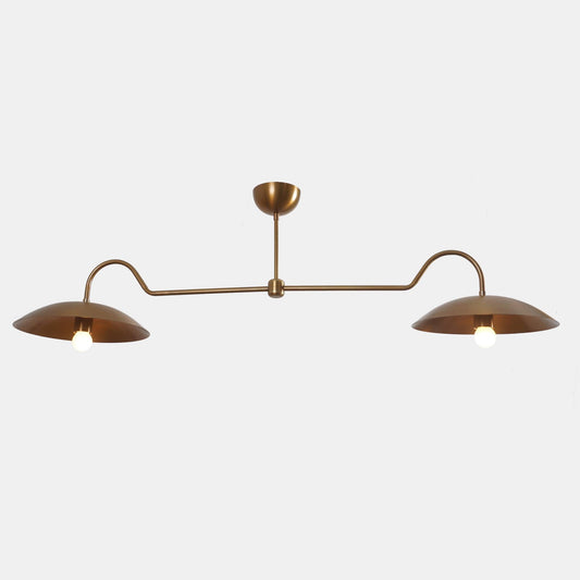 Linear Counterbalance Double Shade Brass Chandelier, Mid Century Modern Counterweight Brass Ceiling Pendant Light Fixture