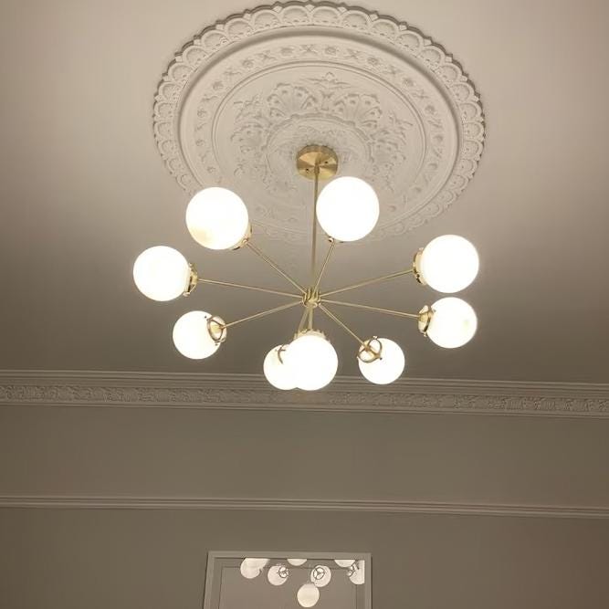 Gorgeous 9 Globe Mid Century Modern Chandelier, Handcrafted Lamp Ceiling Light, Brass Lights Glass Globe Design Pendant Light Fixture