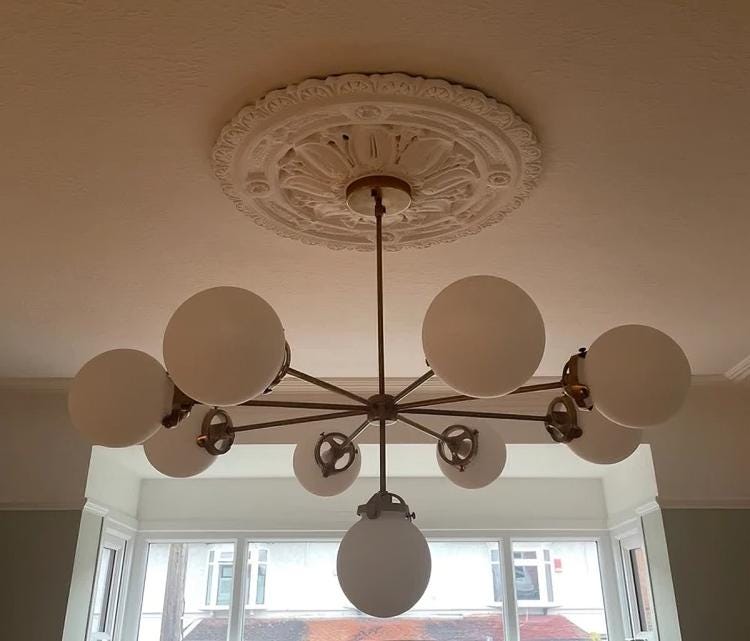 Gorgeous 9 Globe Mid Century Modern Chandelier, Handcrafted Lamp Ceiling Light, Brass Lights Glass Globe Design Pendant Light Fixture