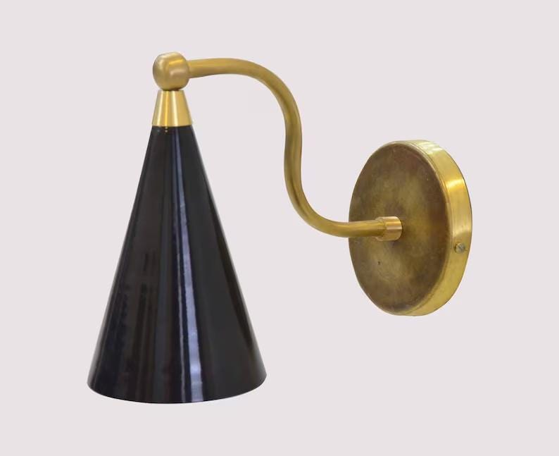 Brass Enamel Conical Shade Wall Sconce, Mid Century Modern Industrial Wall Lamp,  Handcrafted Custom Antique Light Fixture Home Décor