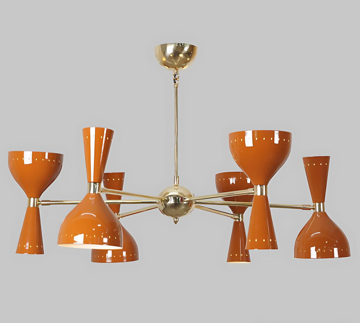 Stilnovo Style Diabolo Mid Century Modern Italian Sputnik Brass Chandelier, Handcrafted Custom 6 Arm 12 Light Ceiling Pendant Light Fixture