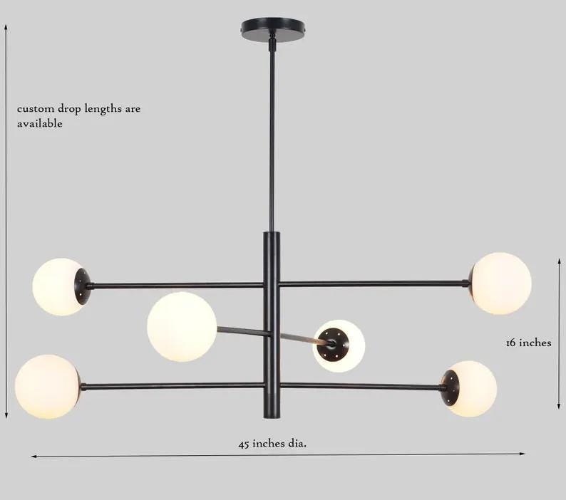 Minimalist Six Globe Ceiling Light Mid Century Modern Sputnik Brass Chandelier, Handcrafted Glass Globe Design Pendant Ceiling Light Fixture