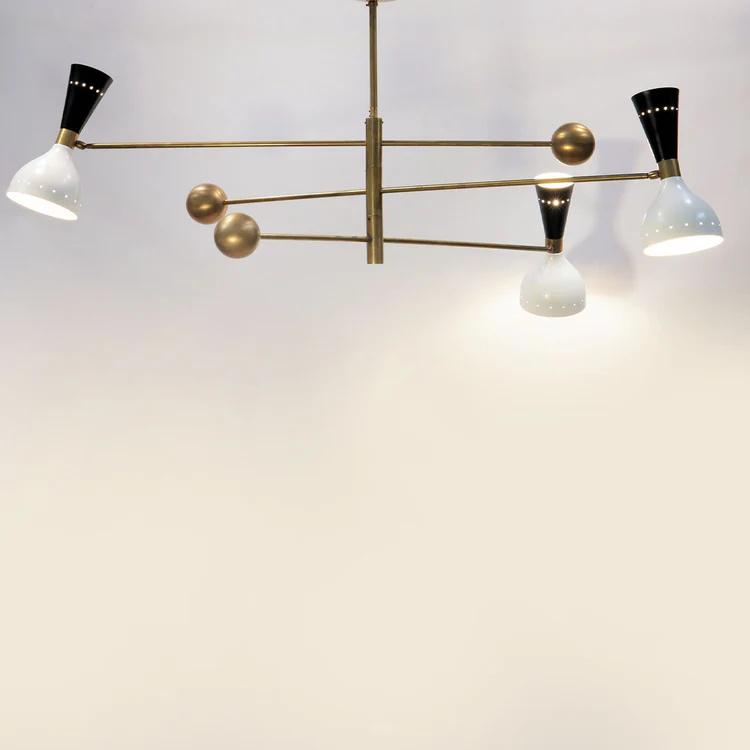 Counterbalance Stilnovo Diabolo Brass Chandelier, Mid Century Modern Sputnik Chandelier, Handcrafted Ceiling Light Fixture 3 Arms 6 Lights