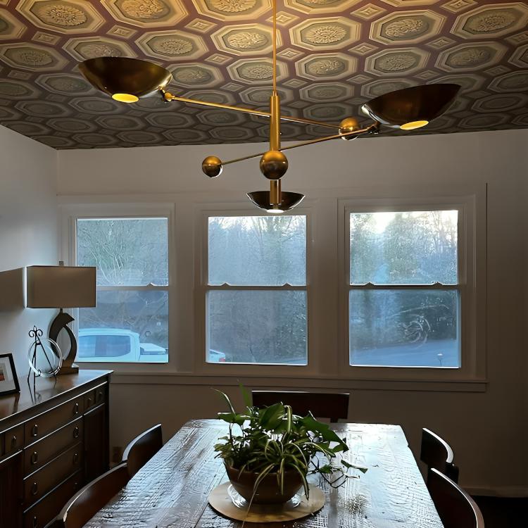 Italian Adjustable Counterweight Stilnovo Ceiling Lamp, Counterbalance 3 Shade Brass Chandelier, Mid Century Modern Light 1960s Inspired