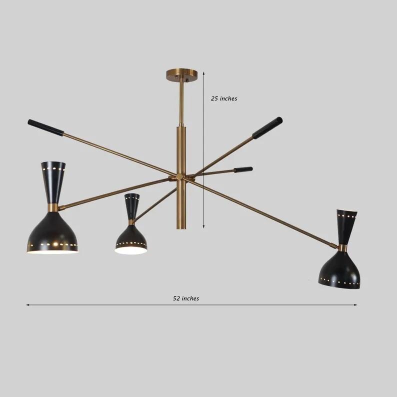 Large Three Arms Italian Style Sputnik Chandelier, Handcrafted Mid Century Morden Raw Brass Chandelier, Contemporary Ceiling Light Fixture