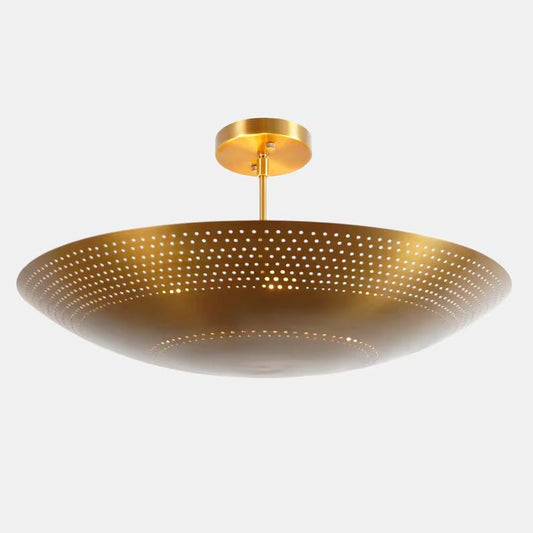 Dome Shade Perforated Tynell Style Inspired Ceiling Pendant Light, Mid Century Modern Rey Chandelier 6 Light Brass Light Fixture