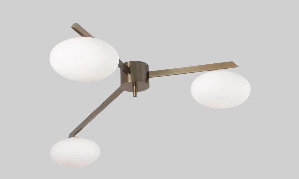 Mid Century Lelii Style Brass Chandelier Flush Mount Low Ceiling Chandelier Vintage Design Italian Style 3 Arm Globe Pendant Light Fixture