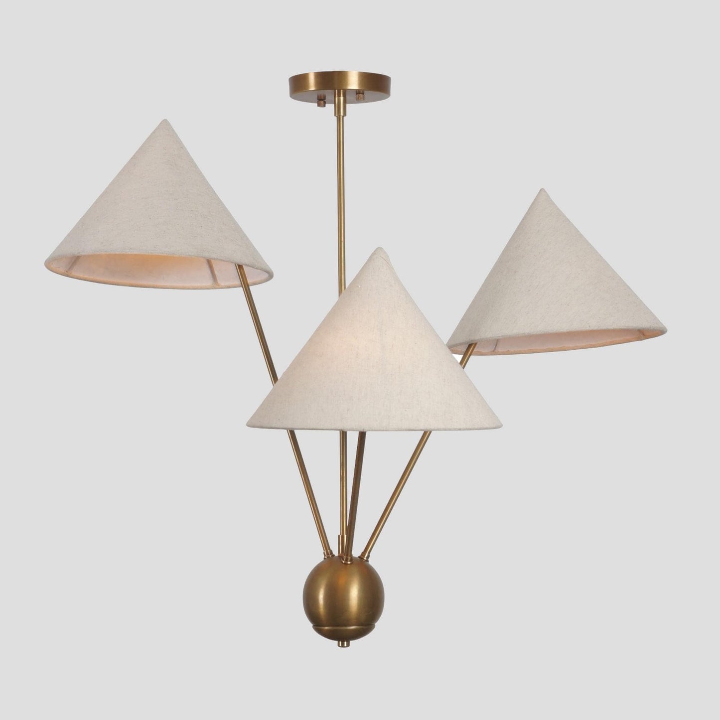 Linen Shade Italian Mantis Chandelier Brass Sputnik Chandelier, Mid Century Modern Conical Ceiling Light Fixture Art Deco Wabi Sabi 3 Lights