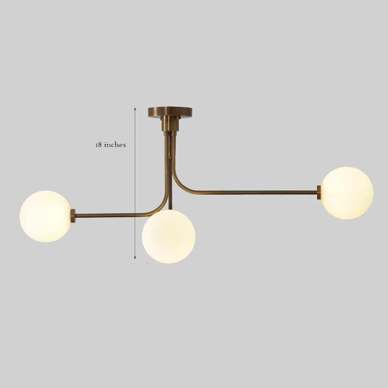 Twisted Semi Flush Mount Three Globe Light Mid Century Modern Sputnik Chandelier Brass Ceiling Pendant Light Fixture Handcrafted Chandelier