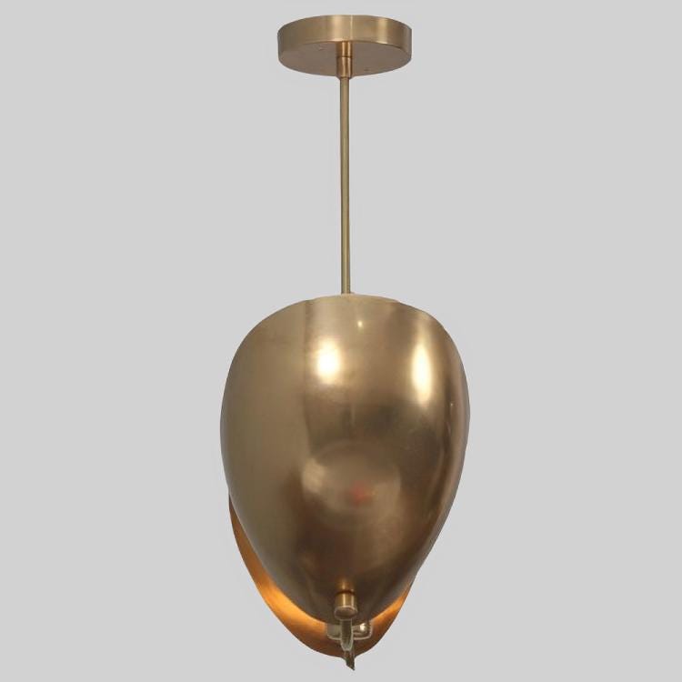 Mid Century Modern Brass Petal Chandelier, Sculptural Italian Inspired Handcrafted Dual Curved Shape 2 Light Ceiling Pendant Light Fixture