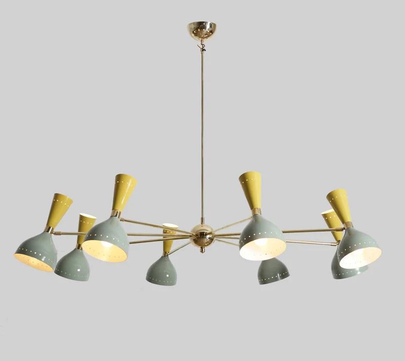 Stilnovo Style Diabolo Sputnik Chandelier 8 Arm 16 Light, Mid Century Modern Italian Style Ceiling Light Fixture Kitchen Dining Room Hallway