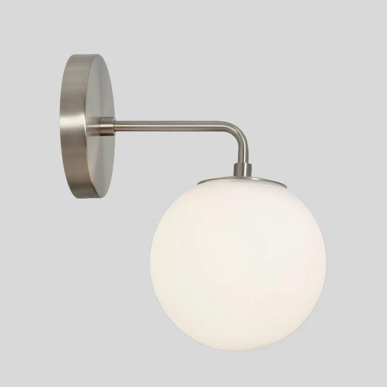Elegant Modern Globe Brass Wall Sconce, Handcrafted Minimalist Style Brass Wall Light, Classic Designed Glass Globe Wall Lamp