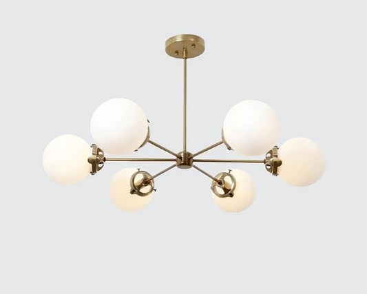 Gorgeous 6 Light Glass Globe Mid Century Sputnik Brass Chandelier, Modern Handcrafted Ceiling Light Pendant Light Fixture