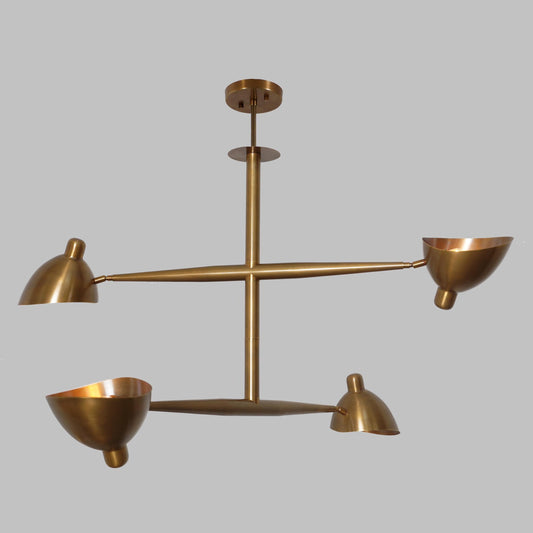 Handcrafted Four Lights Brass Sputnik Chandelier Modern Home Sputnik Ceiling Light Raw Brass Counterbalance Chandelier Custom Light Fixture