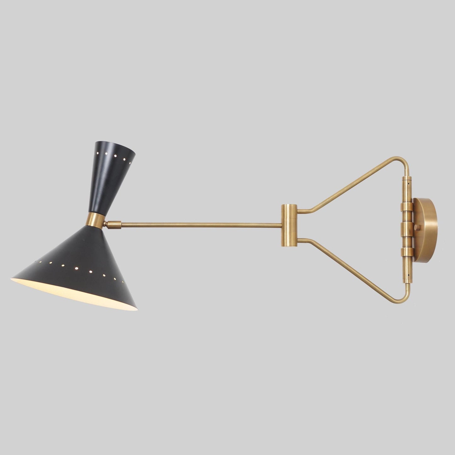 Stilnovo Adjustable Swing Arm Wall Light, Mid Century Modern Italian Diabolo Cone Shape Brass Wall Sconce, Industrial Design Reading Lamp