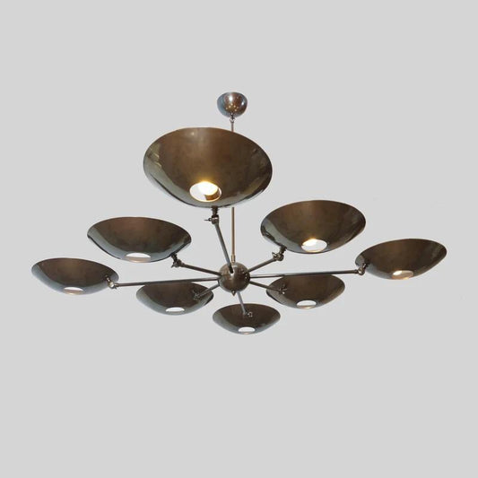 8 Arm Stilnovo Style Mid Century Modern Brass Sputnik Chandelier, Contemporary Brass Ceiling Light Fixture, High Ceiling Statement Light