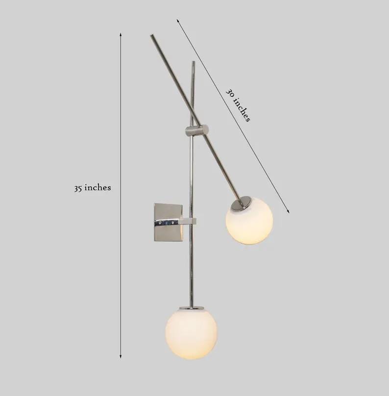 Two Glass Globe Swing Arm Articulating Bedside Wall Lamp, Handcrafted Pendant Light Brass Sputnik Wall Sconce