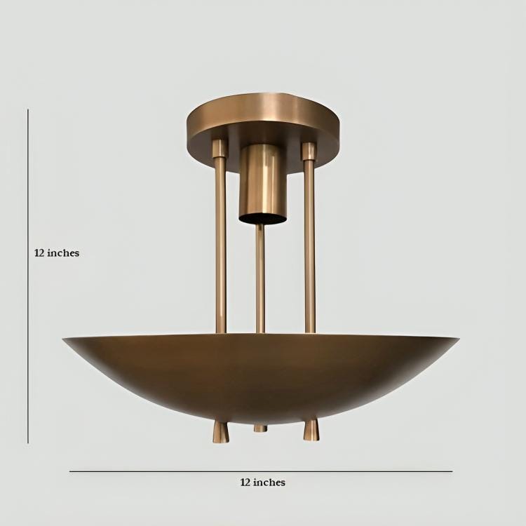 Dome Shape Rey Light Inspired Mid Century Modern Single Light Pendant Chandelier, Handcrafted Flush Mount Brass Ceiling Light Fixture
