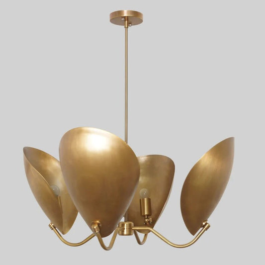 Four Petal Brass Mid Century Modern Chandelier, Sputnik multi arm pendant light, Vintage Home decor,  Gold Luxury Decor