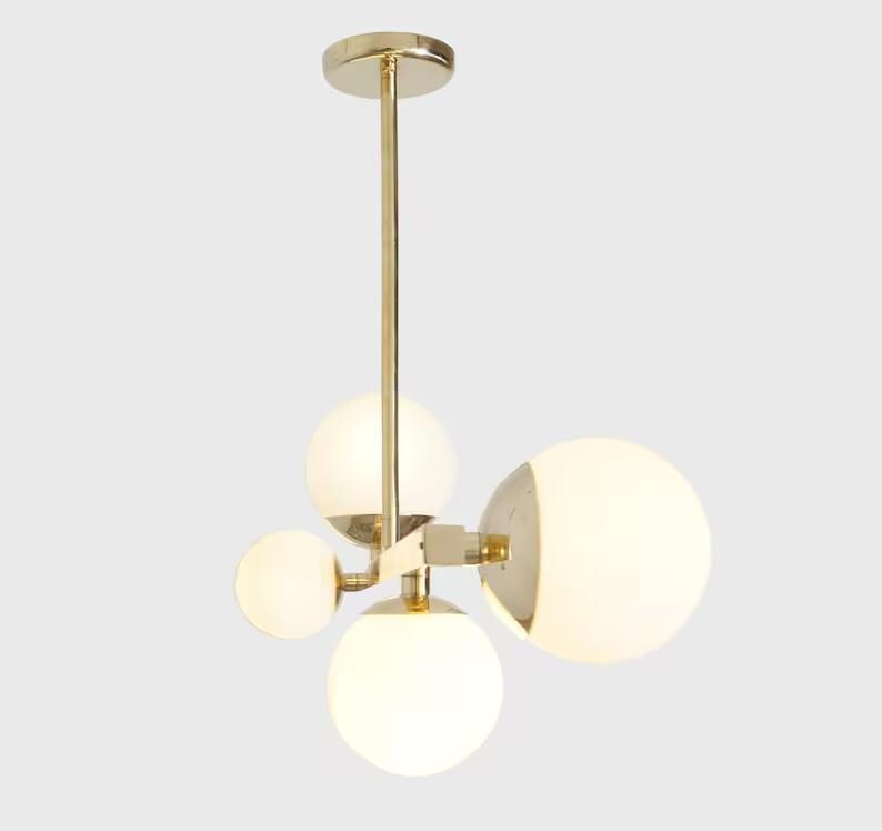 Minimalist Modern Linear Ceiling Pendant Light Fixture Handcrafted Contemporary 4 Globe Brass Chandelier Kitchen Island Dining Hallway Light