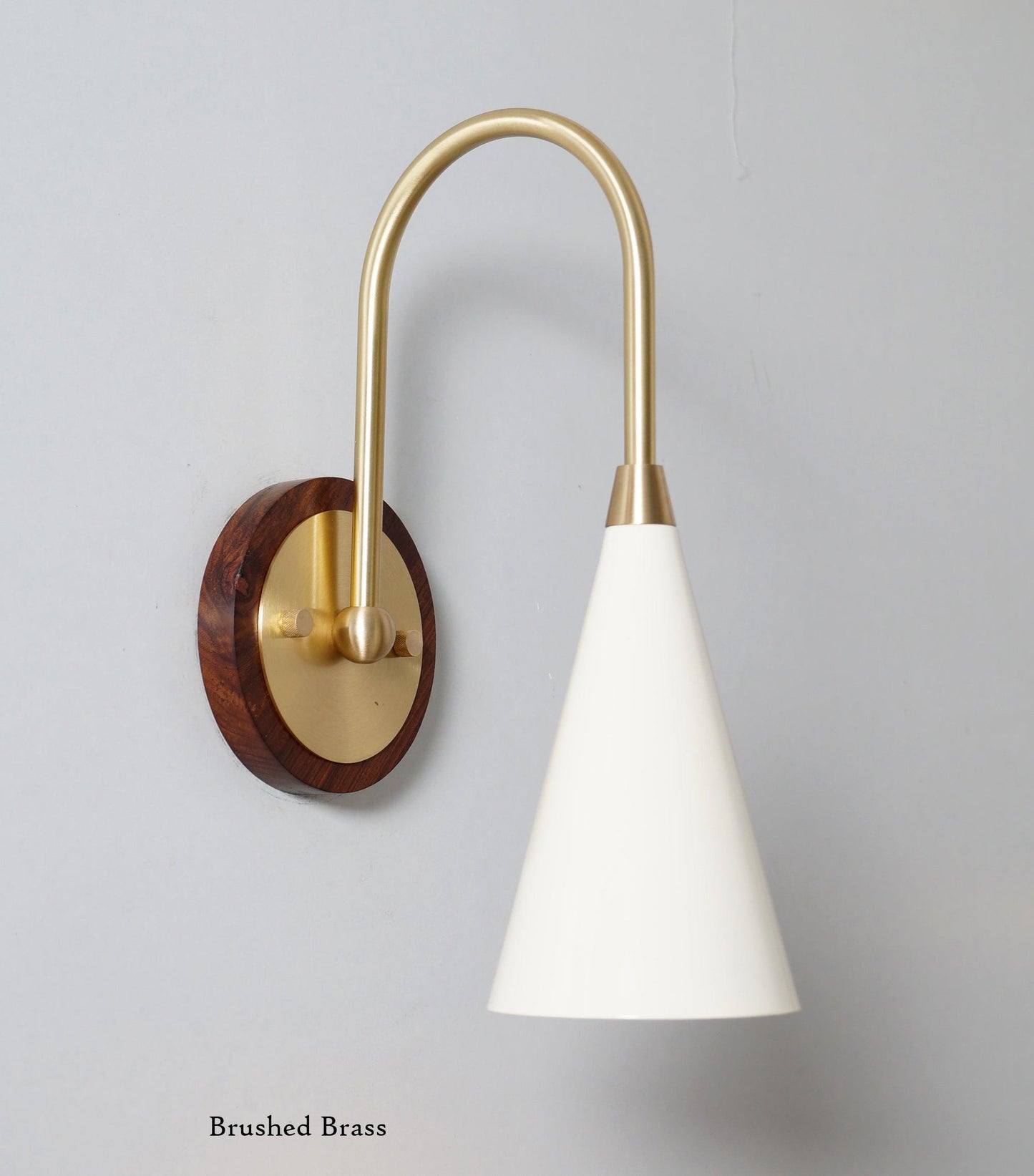 Salona Enamel Shade Brass Wall Sconce With Wood Canopy, Mid Century Modern Single Light Wall Lamp, Handmade Vintage European Inspired Light