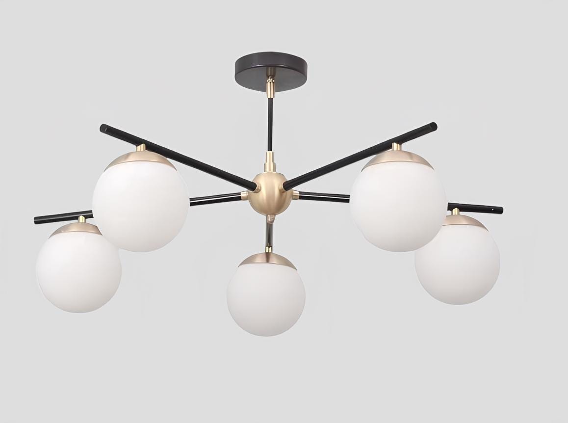 5 Globe Mid Century Sputnik Chandelier, Handcrafted Modern Sputnik Lamp Ceiling Light, Brass Lights Glass Globe Design Pendant Light Fixture