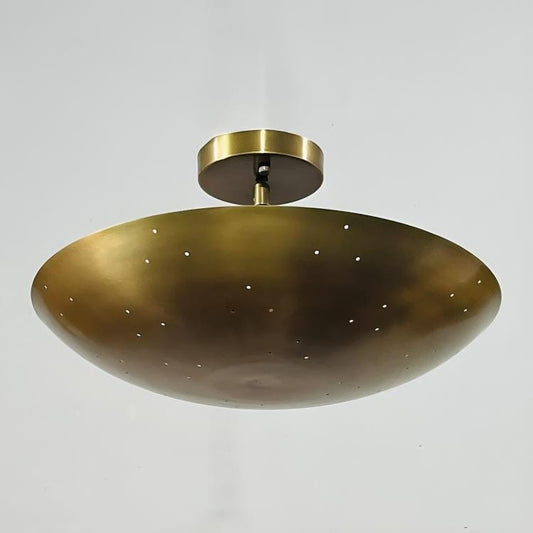 Perforated Dome Semi-Flush Mount Rey Chandelier, Tynell Style Inspired Ceiling Pendant Light, Mid Century Modern 6 Light Brass Light Fixture