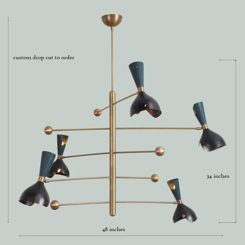 Stillnovo Style Counterbalance Diabolo Cut-out Chandelier, 5 Arm Italian Style Counterweight Sputnik Chandelier, Brass Ceiling Light Fixture