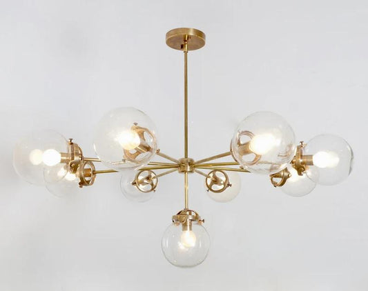 Gorgeous Mid Century Modern 9 Globe Chandelier, Handcrafted Lamp Ceiling Light, Brass Lights Glass Globe Design Pendant Light Fixture