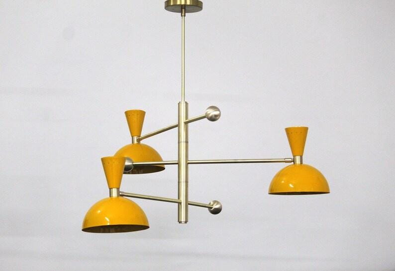 Retro Inspired Stilnovo Style Counter Balance Mid Century Modern Brass Sputnik Chandelier Custom Ceiling Pendant Light Fixture 3 Arm 6 Light