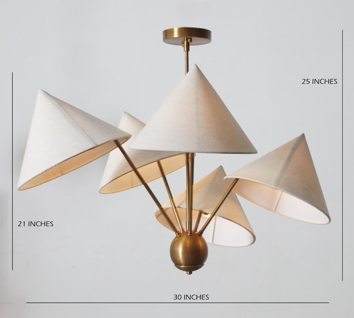 Italian Style Linen Mantis Chandelier Brass Sputnik Chandelier, Mid Century Modern Conical Ceiling Light Fixture Art Deco Wabi Sabi 5 Lights