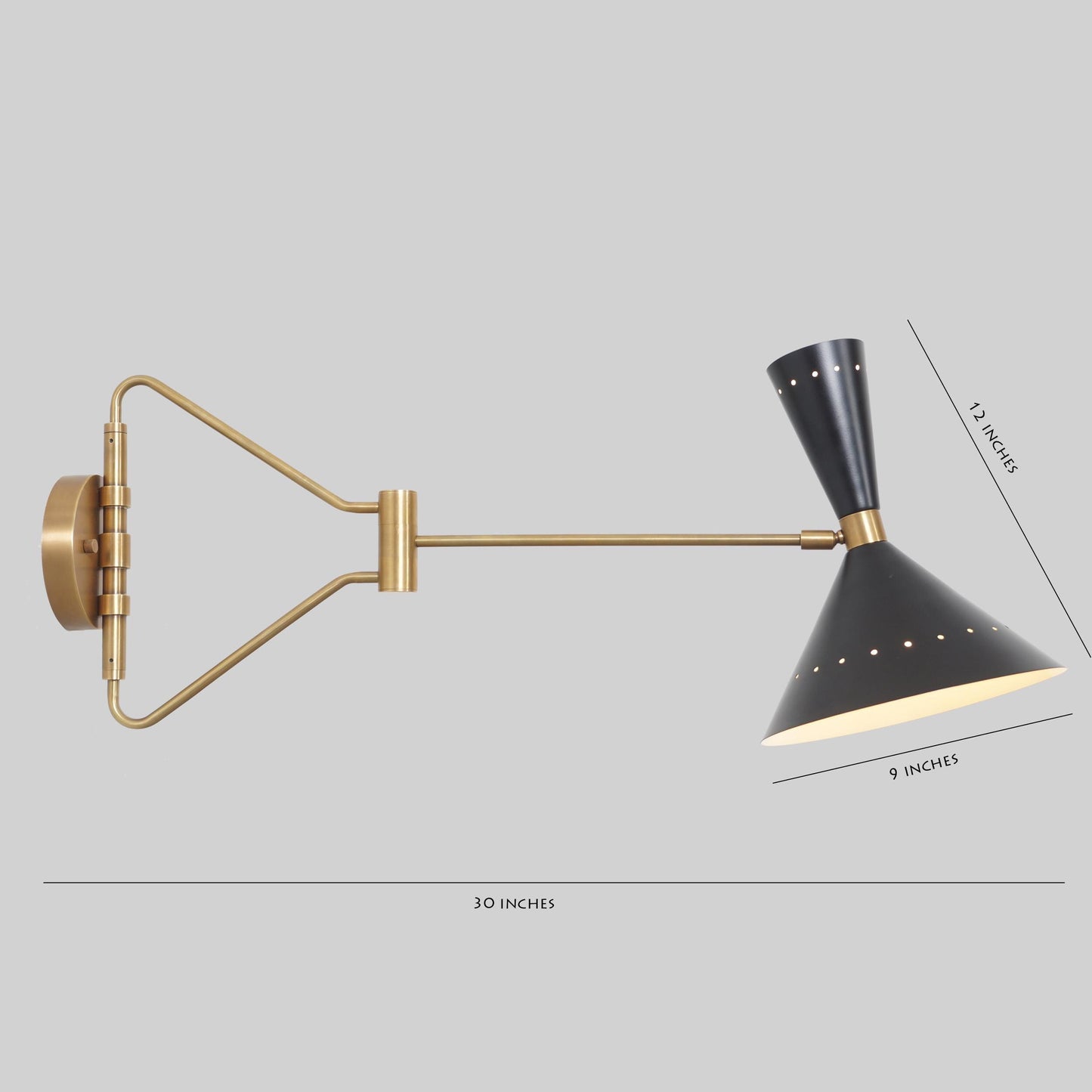 Stilnovo Adjustable Swing Arm Wall Light, Mid Century Modern Italian Diabolo Cone Shape Brass Wall Sconce, Industrial Design Reading Lamp