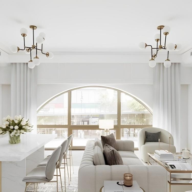 Modern Bistro Glass Globe Brass Chandelier, Handcrafted Bubble Ceiling Light, Mid Century Modern 8 Glass Globe Design Hanging Light Fixture