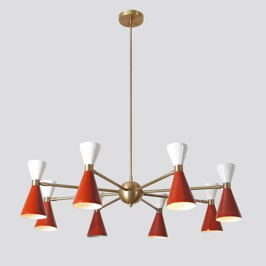 Stilnovo Style Double Shade 8 Arms 16 Lights Mid Century Modern Sputnik Chandelier, Handcrafted Solid Brass Chandelier Ceiling Light Fixture