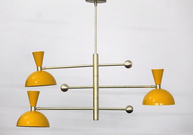 Retro Inspired Stilnovo Style Counter Balance Mid Century Modern Brass Sputnik Chandelier Custom Ceiling Pendant Light Fixture 3 Arm 6 Light